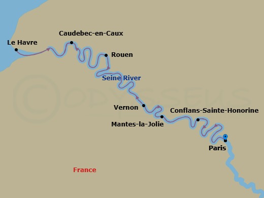 Paris, Normandy & Historic Treasures Of The Seine River Cruise - Ms Jane Austen Route Map