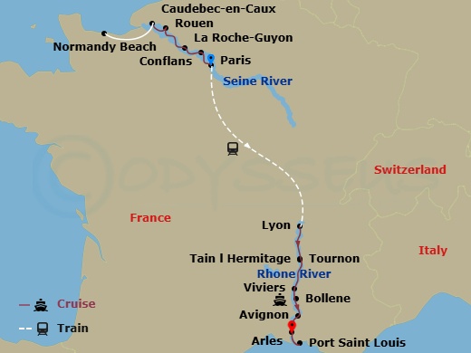 Active & Discovery On The Seine & Rhône (Southbound) Route Map