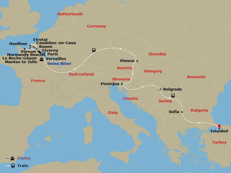 Cruise & Rail: Paris To Istanbul (2027) Route Map