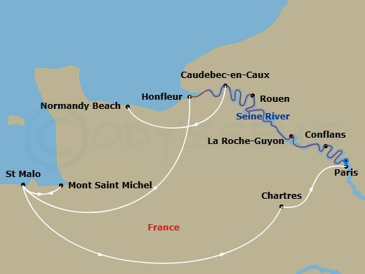 Active & Discovery On The Seine With 2 Nights In Saint-Malo (Mont St. Michel Visit) Route Map