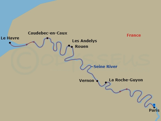 7 Night Paris & Normandy (Wine Modified) Route Map
