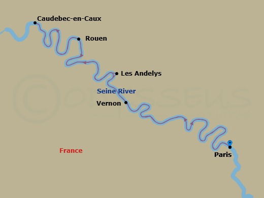The Seine, Paris & Normandy River Cruise - Ms Jane Austen Route Map