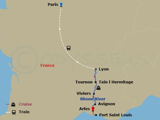 Active & Discovery On The Rhône With 2 Nights In Paris (Southbound) Route Map