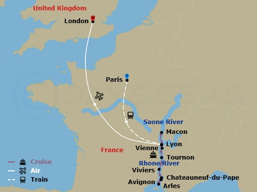 Spectacular South Of France With Paris & London Route Map