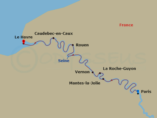 7 Night Impressions Of The Seine & Paris Route Map