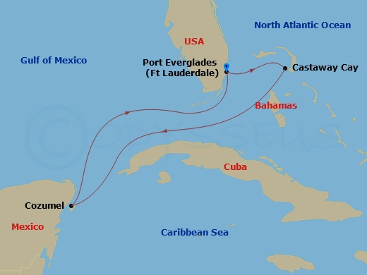5-Night Western Caribbean Cruise From Fort Lauderdale Route Map