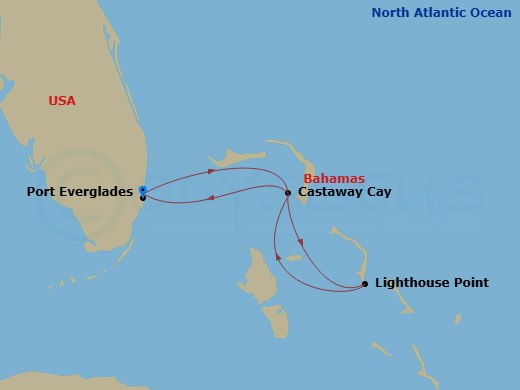 6-Night Very Merrytime Bahamian Cruise From Fort Lauderdale Route Map