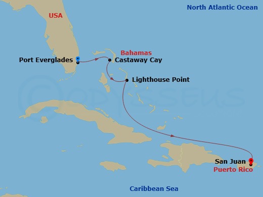4-Night Eastern Caribbean Cruise From Fort Lauderdale To San Juan Route Map