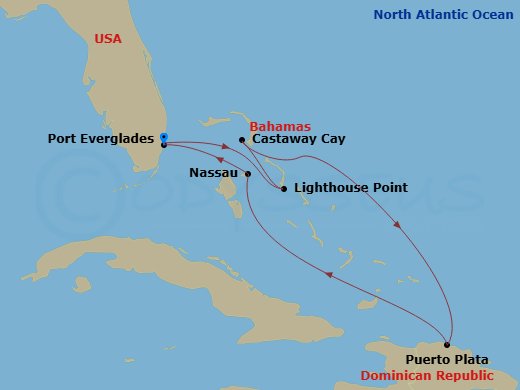 7-Night Eastern Caribbean Cruise From Fort Lauderdale Route Map