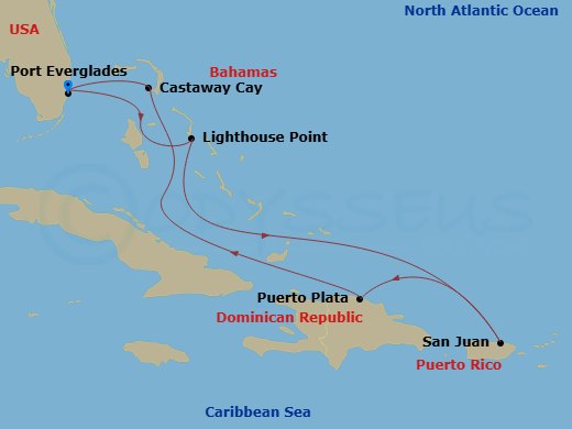 7-Night Very Merrytime Eastern Caribbean Cruise From Fort Lauderdale Route Map
