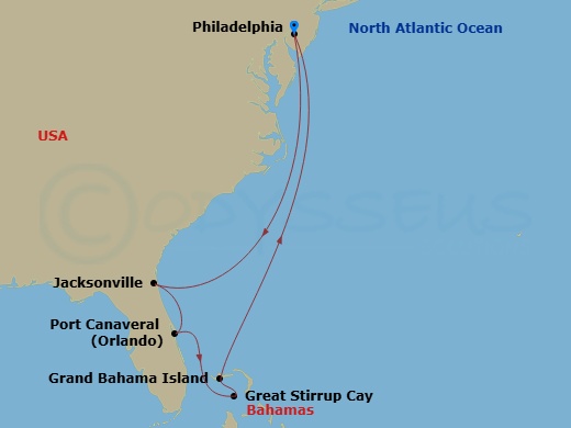 Bahamas -Philadelphia Route Map