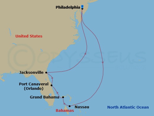 Bahamas -Philadelphia Route Map
