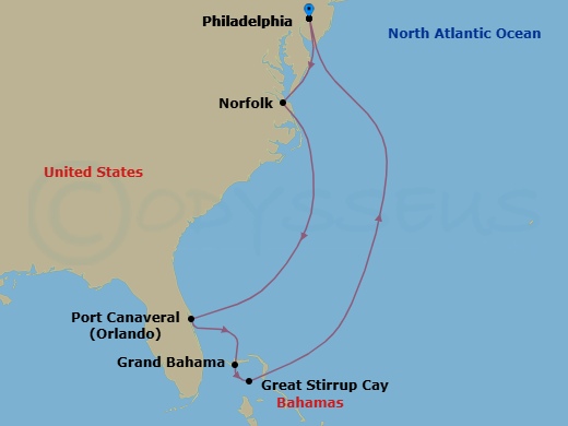 Bahamas -Philadelphia Route Map