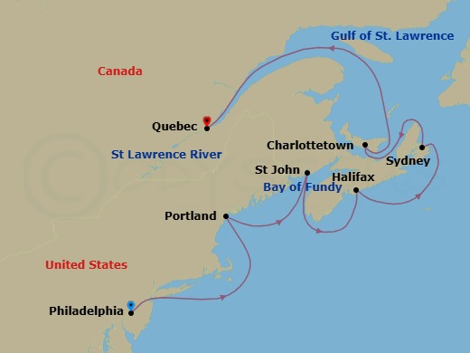 9 Nights Canada & New England - Route Map