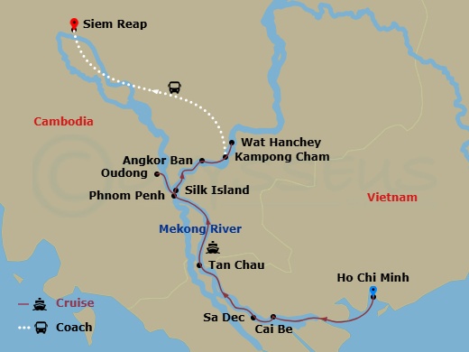 Luxury Mekong And Temple Discovery Cruise Route Map