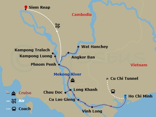 Fascinating Vietnam, Cambodia & The Mekong River (Northbound) Route Map