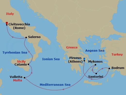 Mediterranean: Athens To Rome Route Map