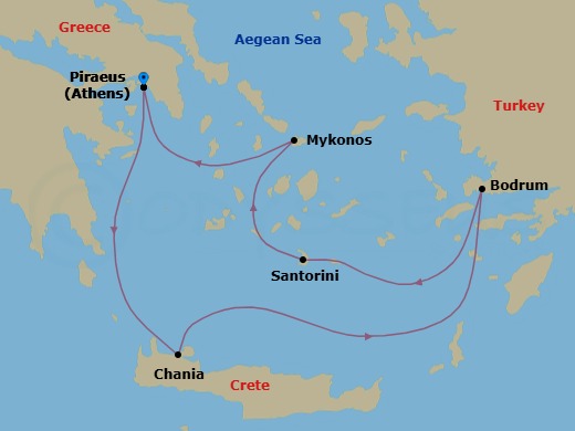 Greek Isles & Mykonos Overnight Route Map