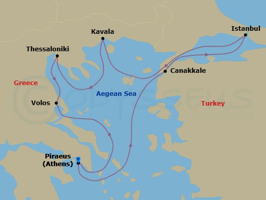 Greece & Turkey Cruise: Istanbul, Thessaloniki & Volos Route Map