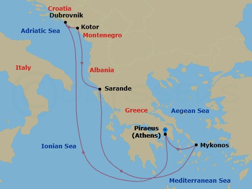 The Adriatic, Albania & Greece Route Map