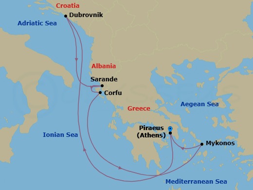 Greek Isles, Albania & The Adriatic Route Map