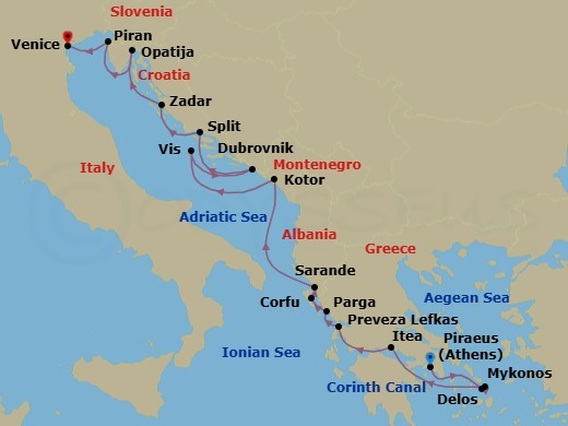 Discover Greece, Corinth Canal & The Adriatic Route Map