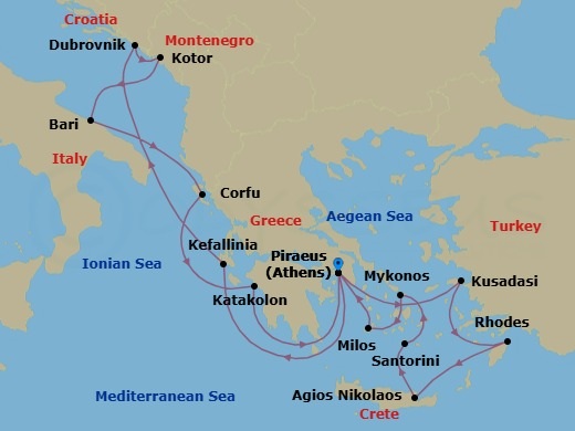 Mediterranean Icons(West To East) Route Map