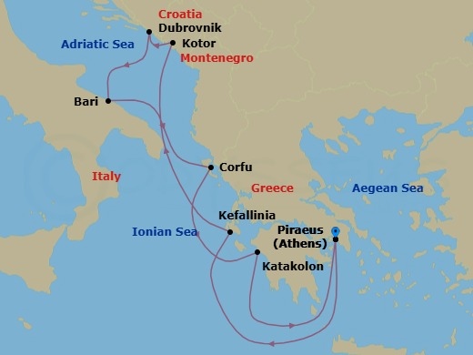 Heavenly Greece,Italy And Croatia - 7Nights Route Map