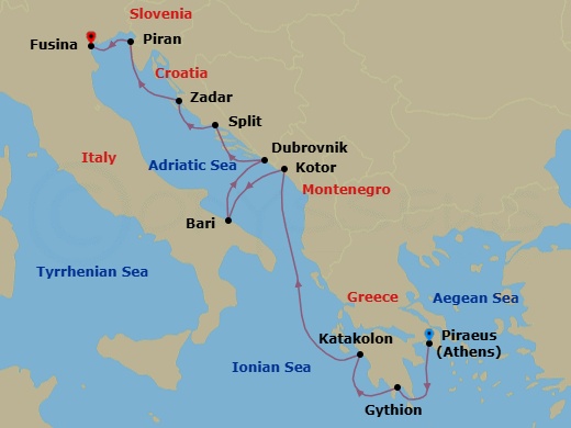 Athens To Fusina Route Map