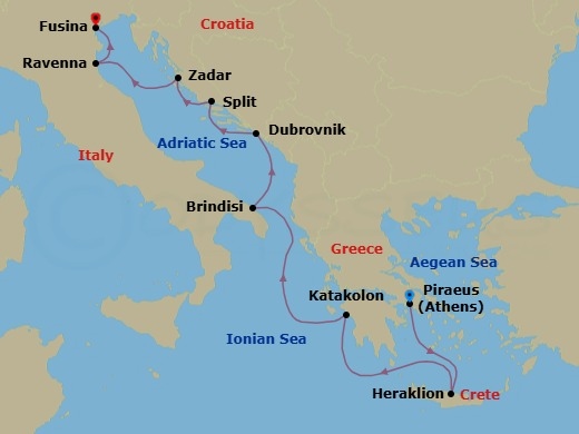 Athens To Fusina Route Map
