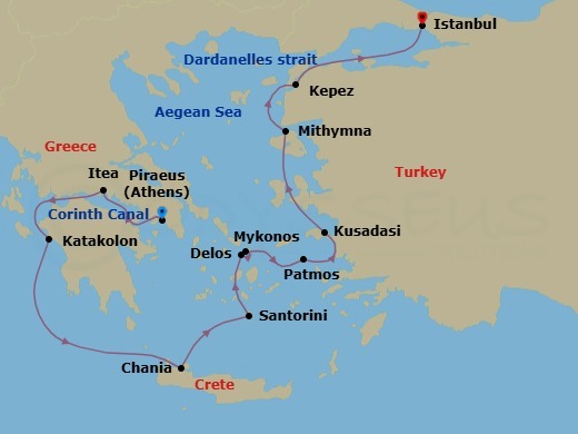 Aegean Odyssey: Athens To Istanbul Route Map