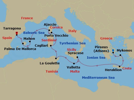 Best Of The Mediterranean Cruise: Crete, Sicily, Corsica & Majorca Route Map