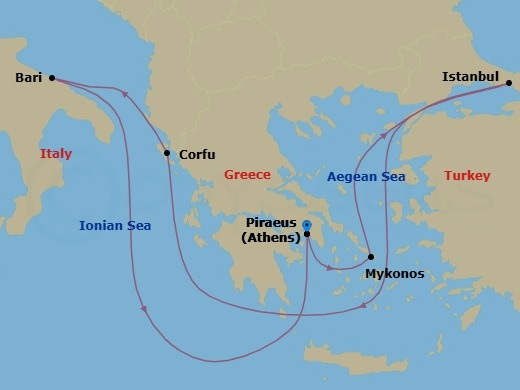 Mediterranean, 7 Nights Route Map