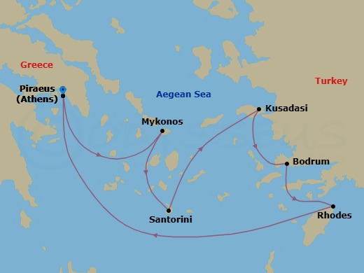 7 Night Greek Isles & Turkey Cruise Route Map
