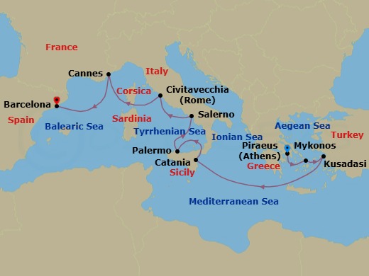 Mediterranean: Athens To Barcelona Route Map