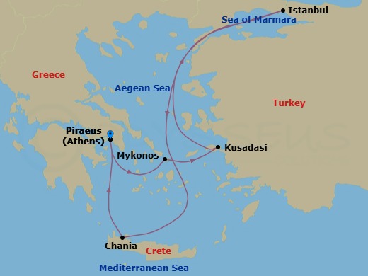 7 Night Best Of Greece & Turkey Cruise Route Map