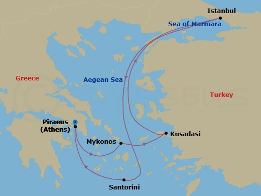 7 Night Best Of Greece & Turkey Cruise Route Map