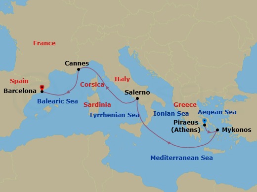 Mediterranean: Athens To Barcelona Route Map