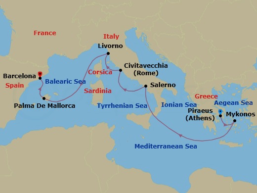 Mediterranean: Athens To Barcelona Route Map