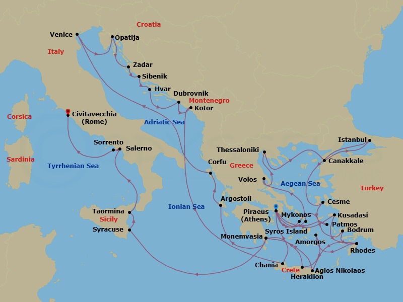 Athens To Rome Grand Voyage Route Map
