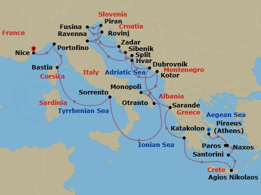 24 Night Mediterranean Voyage Route Map