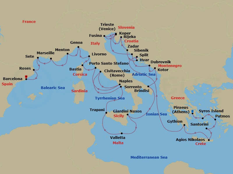 36 Night Europe Voyage Route Map