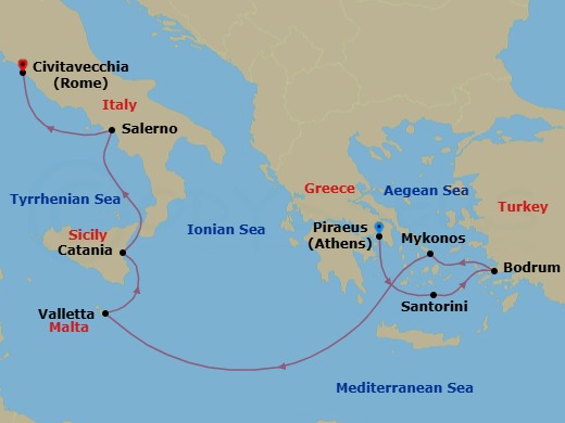 Mediterranean: Athens To Rome Route Map