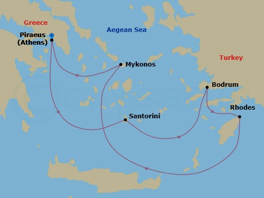 Greek Isles & Mykonos Overnight Route Map
