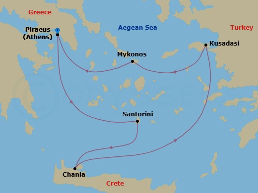 Greek Isles, Turkey & Mykonos Overnight Route Map