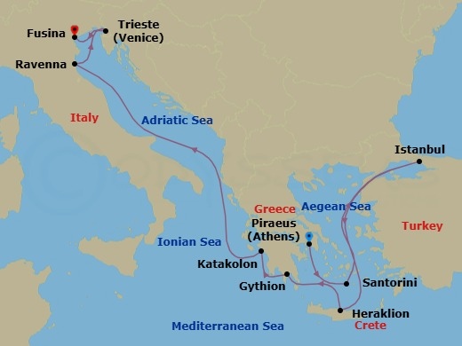 Athens To Fusina Route Map