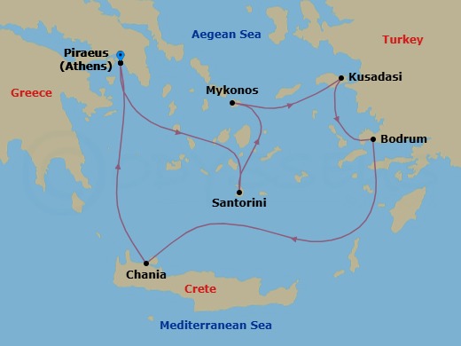 7 Night Greek Isles & Turkey Cruise Route Map