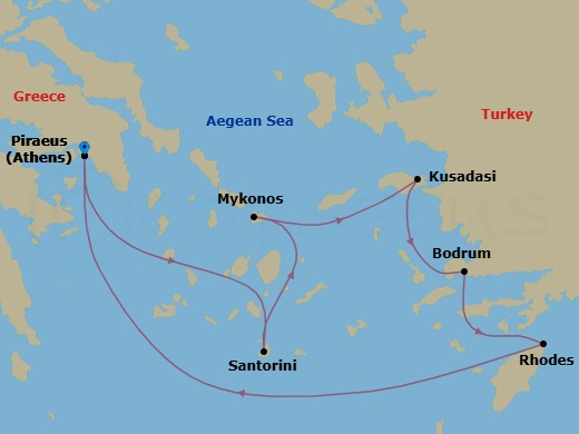 7 Night Greek Isles & Turkey Cruise Route Map