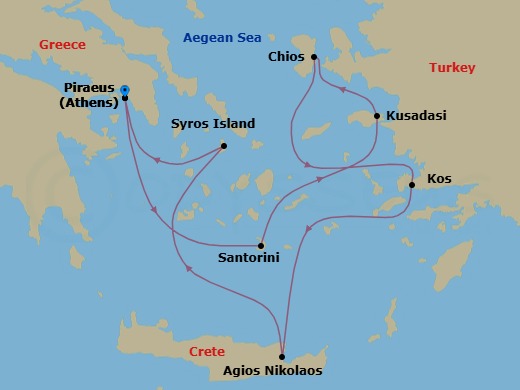 Greece Intensive Cruise: Athens, Santorini & Crete Route Map