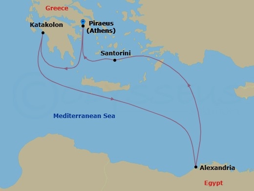 7 Night Best Of Greece & Egypt Cruise Route Map